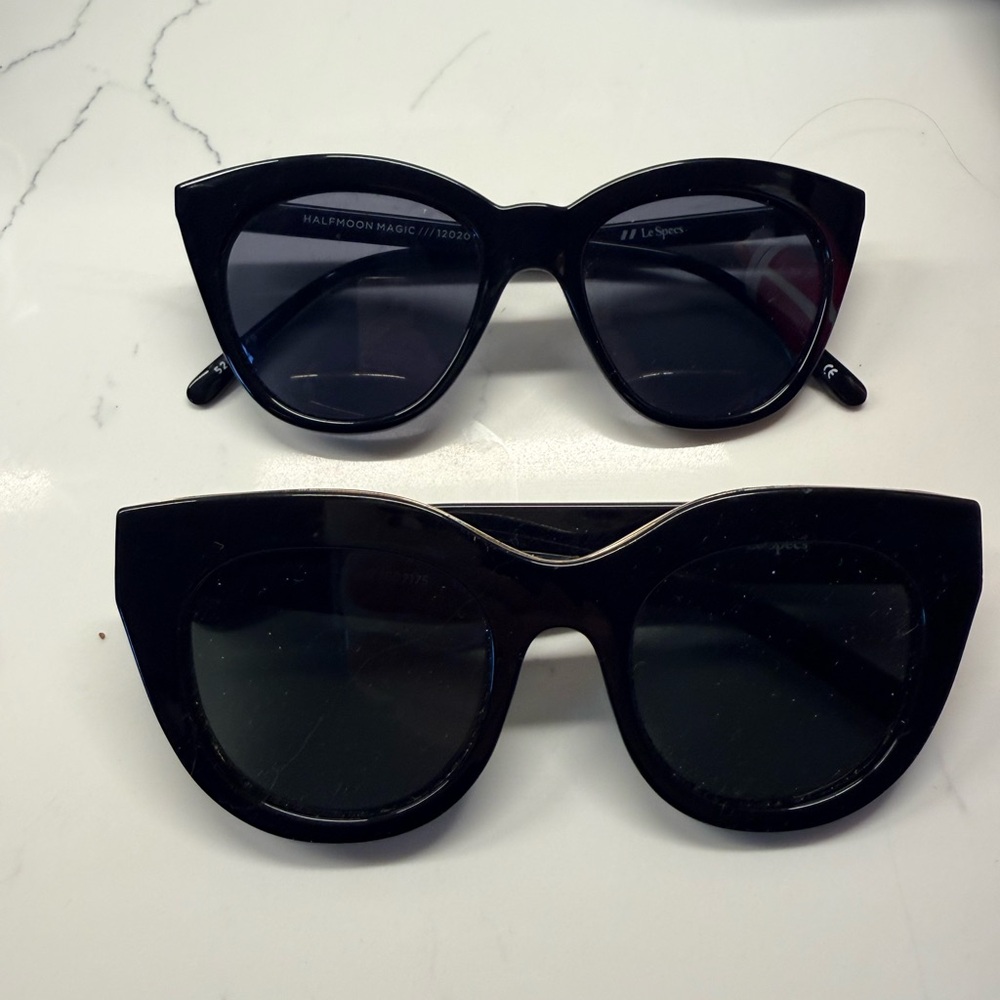 2 Le Specs Women’s Black Cat-Eye Sunglasses - Half Moon Magic bundle